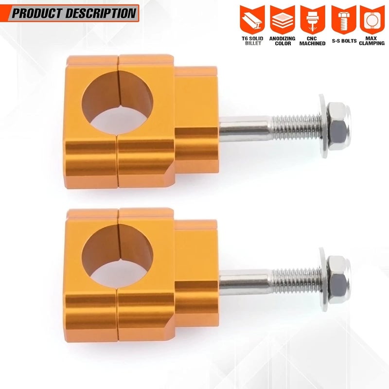 fewfuss Universal Dirt Bike Handlebar Mounts- Motorcycle Handlebar Riser Mounting Kit 1-1/8" Gold - Image 5